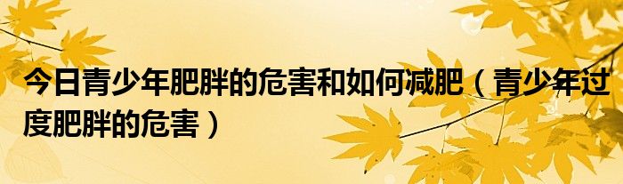 今日青少年肥胖的危害和如何减肥(青少年过度肥胖的危害)