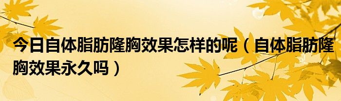 今日自体脂肪隆胸效果怎样的呢(自体脂肪隆胸效果永久吗)