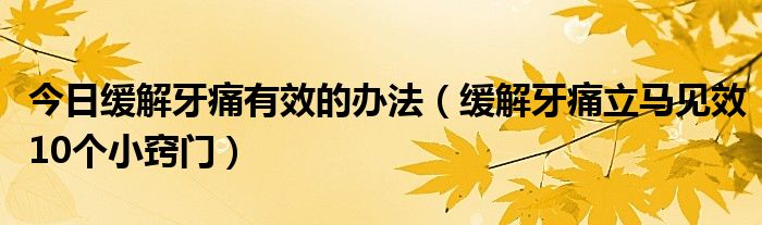 今日缓解牙痛有效的办法(缓解牙痛立马见效10个小窍门)