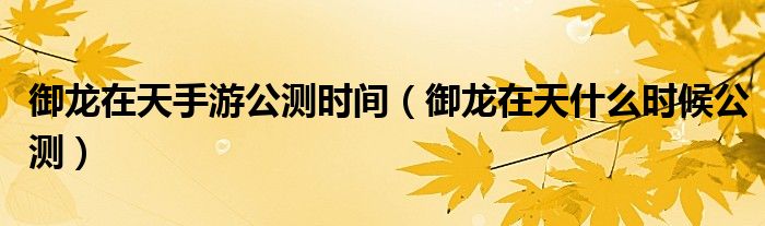 御龙在天手游公测时间(御龙在天什么时候公测)
