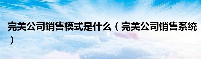 完美公司销售模式是什么(完美公司销售系统)
