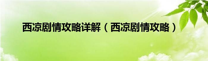 西凉剧情攻略详解(西凉剧情攻略)