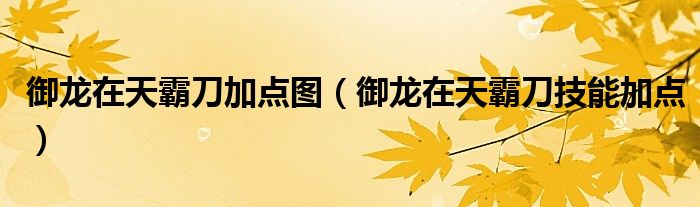 御龙在天霸刀加点图(御龙在天霸刀技能加点)
