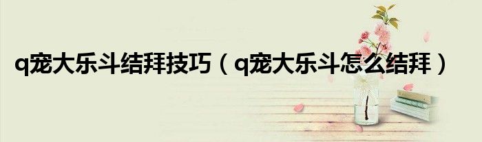 q宠大乐斗结拜技巧(q宠大乐斗怎么结拜)