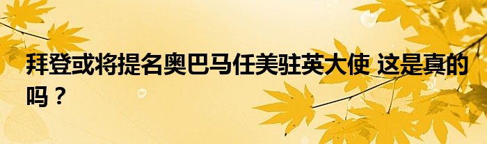 拜登或将提名奥巴马任美驻英大使 这是真的吗?