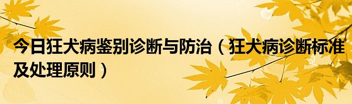 今日狂犬病鉴别诊断与防治(狂犬病诊断标准及处理原则)
