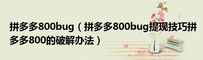 拼多多800bug(拼多多800bug提现技巧拼多多800的破解办法)