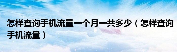 怎样查询手机流量一个月一共多少(怎样查询手机流量)