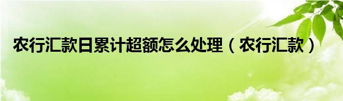 农行汇款日累计超额怎么处理(农行汇款)