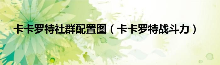 卡卡罗特社群配置图(卡卡罗特战斗力)