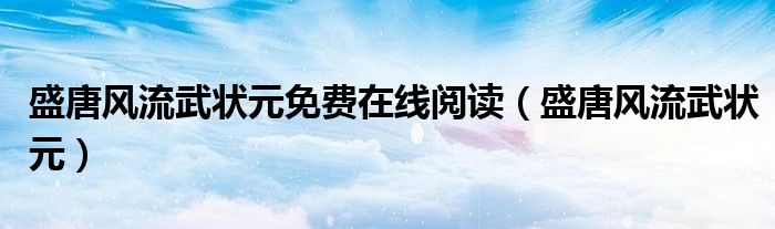 盛唐风流武状元免费在线阅读(盛唐风流武状元)