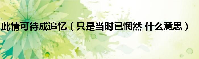 此情可待成追忆(只是当时已惘然 什么意思)