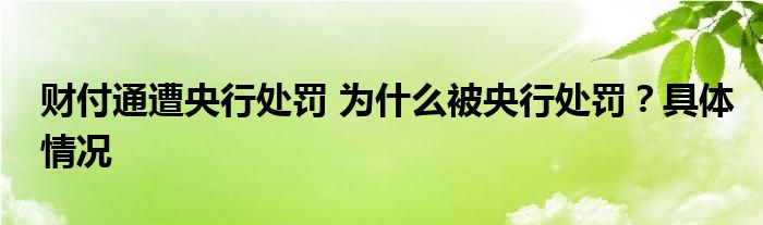 财付通遭央行处罚 为什么被央行处罚?具体情况