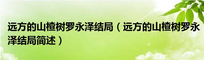 远方的山楂树罗永泽结局(远方的山楂树罗永泽结局简述)