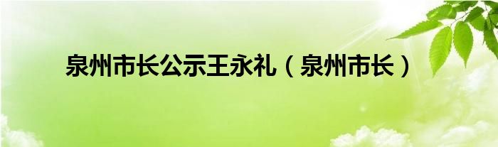 泉州市长公示王永礼(泉州市长)