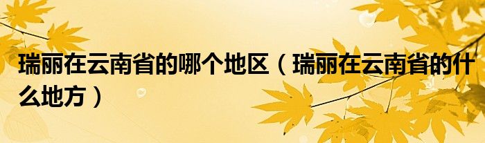 瑞丽在云南省的哪个地区(瑞丽在云南省的什么地方)