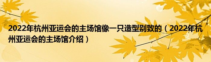 2022年杭州亚运会的主场馆像一只造型别致的（2022年杭州亚运会的主场馆介绍）