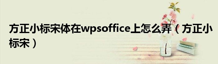 方正小标宋体在wpsoffice上怎么弄(方正小标宋)