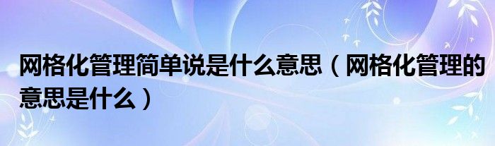 网格化管理简单说是什么意思(网格化管理的意思是什么)