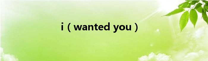 i(wanted you)