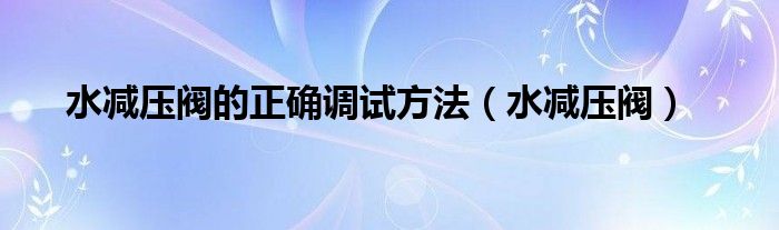 水减压阀的正确调试方法(水减压阀)