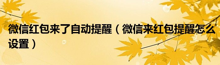 微信红包来了自动提醒(微信来红包提醒怎么设置)