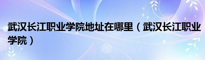 武汉长江职业学院地址在哪里(武汉长江职业学院)