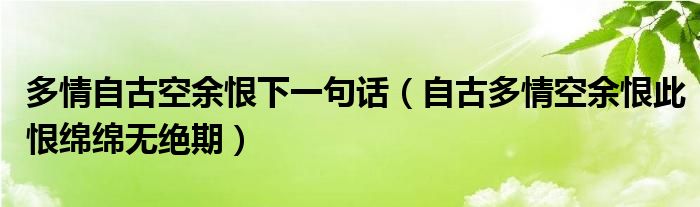 多情自古空余恨下一句话（自古多情空余恨此恨绵绵无绝期）