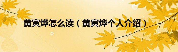 黄寅烨怎么读(黄寅烨个人介绍)