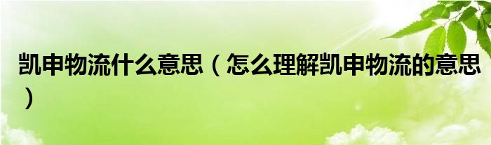 凯申物流什么意思(怎么理解凯申物流的意思)