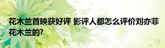 花木兰首映获好评 影评人都怎么评价刘亦菲花木兰的?