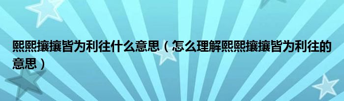 熙熙攘攘皆为利往什么意思(怎么理解熙熙攘攘皆为利往的意思)