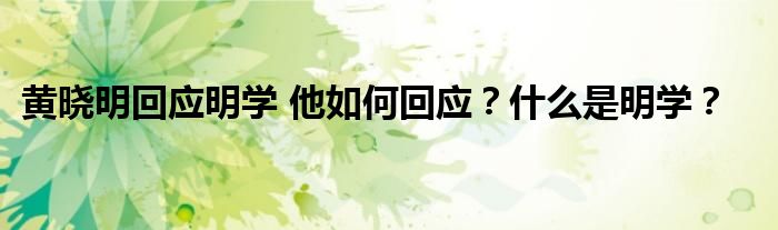 黄晓明回应明学 他如何回应？什么是明学？