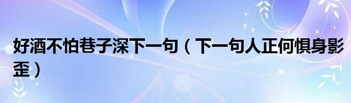 好酒不怕巷子深下一句(下一句人正何惧身影歪)
