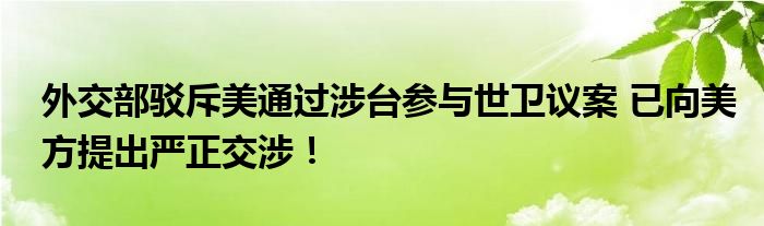 外交部驳斥美通过涉台参与世卫议案 已向美方提出严正交涉!