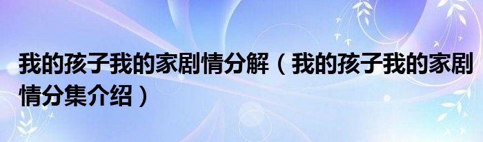我的孩子我的家剧情分解(我的孩子我的家剧情分集介绍)