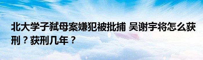 北大学子弑母案嫌犯被批捕 吴谢宇将怎么获刑?获刑几年?