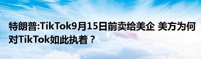 特朗普:TikTok9月15日前卖给美企 美方为何对TikTok如此执着?