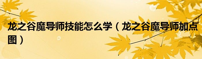 龙之谷魔导师技能怎么学(龙之谷魔导师加点图)