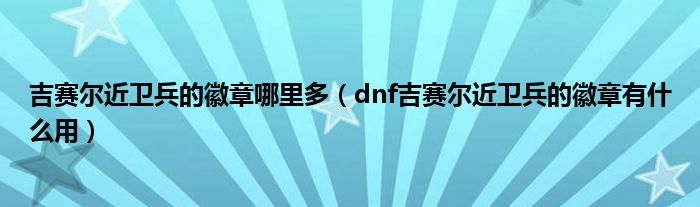 吉赛尔近卫兵的徽章哪里多(dnf吉赛尔近卫兵的徽章有什么用)