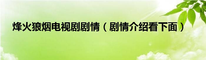烽火狼烟电视剧剧情(剧情介绍看下面)