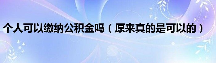 个人可以缴纳公积金吗（原来真的是可以的）