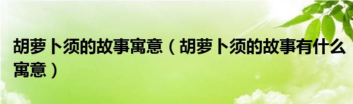 胡萝卜须的故事寓意（胡萝卜须的故事有什么寓意）