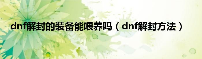 dnf解封的装备能喂养吗(dnf解封方法)