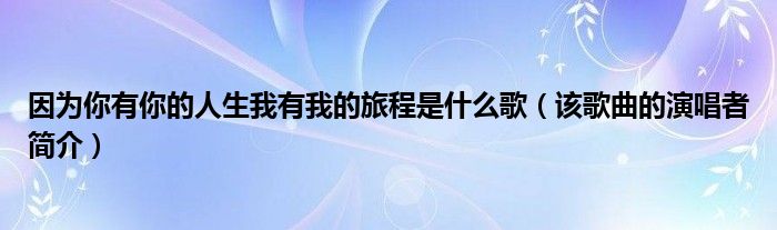 因为你有你的人生我有我的旅程是什么歌(该歌曲的演唱者简介)