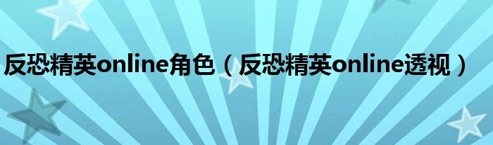 反恐精英online角色(反恐精英online透视)