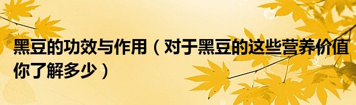 黑豆的功效与作用（对于黑豆的这些营养价值你了解多少）