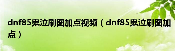 dnf85鬼泣刷图加点视频(dnf85鬼泣刷图加点)
