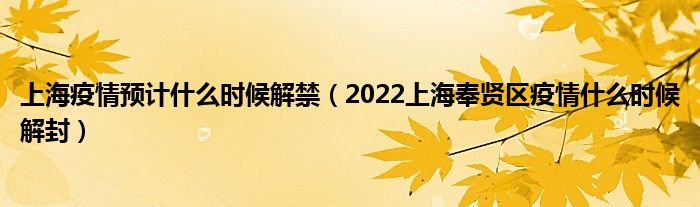 上海疫情预计什么时候解禁(2022上海奉贤区疫情什么时候解封)