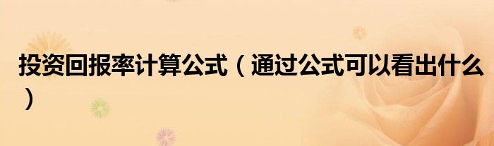 投资回报率计算公式(通过公式可以看出什么)